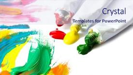  Presentation with tubes - PPT theme with abstract acrylic paint and paint tubes isolated on white background and a sky blue colored foreground