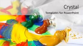  Presentation with tubes - PPT theme featuring abstract acrylic paint and paint tubes isolated on white background and a light gray colored foreground