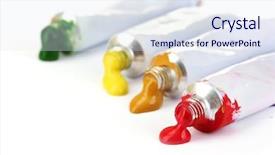  Presentation with tubes - Presentation design with abstract acrylic paint in tubes isolated on white background and a sky blue colored foreground