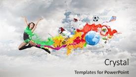  Presentation with concert symphony woman dancing in grass - Colorful presentation theme enhanced with abstract adolescence - young woman dancer in green backdrop and a  colored foreground