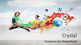  Presentation with green - Colorful PPT layouts enhanced with abstract adolescence - young woman dancer in green backdrop and a  colored foreground