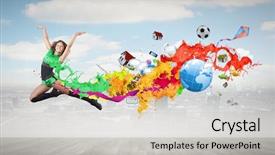  Presentation with green - Presentation theme enhanced with abstract adolescence - young woman dancer in green background and a  colored foreground