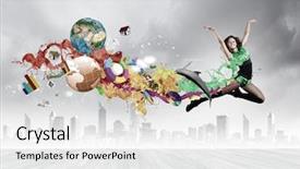  Presentation with concert symphony woman dancing in grass - Presentation enhanced with abstract adolescence - young woman dancer in green background and a  colored foreground