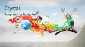  Presentation with concert symphony woman dancing in grass - Cool new PPT theme with abstract adolescence - young woman dancer in green backdrop and a  colored foreground