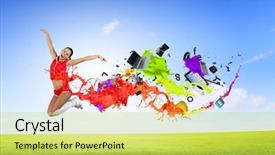  Presentation with red - Theme with abstract adolescence - young woman dancer in red background and a  colored foreground