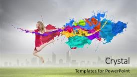  Presentation with concert symphony woman dancing in grass - Slide set enhanced with abstract adolescence - young woman dancer in red background and a  colored foreground