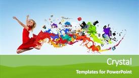  Presentation with concert symphony woman dancing in grass - Presentation featuring abstract adolescence - young woman dancer in red background and a  colored foreground