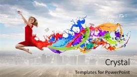  Presentation with concert symphony woman dancing in grass - Beautiful PPT theme featuring abstract adolescence - young woman dancer in red backdrop and a mint green colored foreground