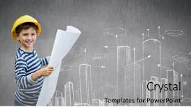  Presentation with abstract animation - PPT layouts enhanced with abstract animation - boy in hard hat holding background and a light gray colored foreground
