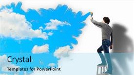  Presentation with abstract art - Slide deck with abstract art - young man drawing a cloudy background and a light blue colored foreground