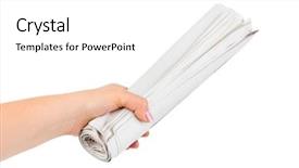  Presentation with newspapers - Presentation with abstract article - hand giving newspapers isolated background and a white colored foreground
