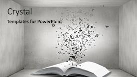  Presentation with flying - Amazing slide set having abstract article - opened book with characters flying backdrop and a light gray colored foreground