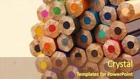  Presentation with crayon - Beautiful PPT theme featuring wooden crayon stack on wooden surface extreme closeup backdrop and a tawny brown colored foreground