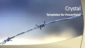  Presentation with barbed wire on the sky - Presentation theme consisting of abstract barbed wire soft photo background and a ocean colored foreground
