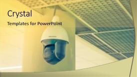  Presentation with cctv camera - PPT theme enhanced with abstract blur cctv camera operating background and a yellow colored foreground