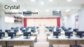  Presentation with computer room - Beautiful presentation theme featuring abstract blur empty computer room backdrop and a light gray colored foreground