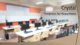  Presentation with blue and yellow abstract - Cool new slide deck with lcd education - abstract blur empty computer room backdrop and a mint green colored foreground