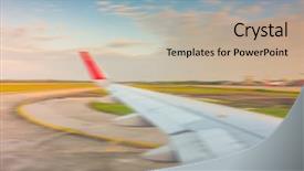  Presentation with runway - Slide set featuring abstract blur wing while breaking during landing on runway background and a mint green colored foreground