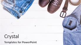  Presentation with clothing wooden clothes hanger object - Amazing slides having abstract brown - new male clothes on wooden backdrop and a sky blue colored foreground