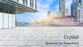  Presentation with shanghai - Presentation design consisting of abstract building wall with city skyline background shanghai china background and a light gray colored foreground