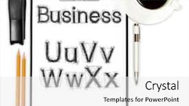  Presentation with business abstract - Colorful slide deck enhanced with abstract business background with alphabet and office supply isolated on white backdrop and a white colored foreground