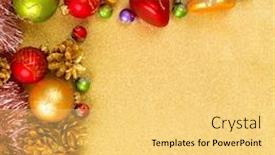  Presentation with abstract gold - Beautiful slide deck featuring abstract christmas gold background with golden holiday balls backdrop and a yellow colored foreground
