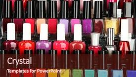  Presentation with nail - Presentation theme consisting of abstract colorfull - bright nail polishes on shelf background and a tawny brown colored foreground