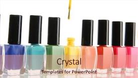  Presentation with bright white - Amazing PPT theme having abstract colorfull - group of bright nail polishes backdrop and a coral colored foreground