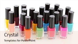  Presentation with group of wildlife crocodile isolated - Audience pleasing presentation design consisting of abstract colorfull - group of bright nail polishes backdrop and a  colored foreground