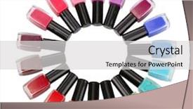  Presentation with bright white - Cool new presentation with abstract colorfull - group of bright nail polishes backdrop and a light gray colored foreground