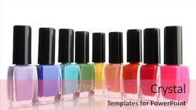  Presentation with group of wildlife crocodile isolated - Presentation theme enhanced with abstract colorfull - group of bright nail polishes background and a coral colored foreground