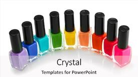  Presentation with group of wildlife crocodile isolated - Cool new slide set with abstract colorfull - group of bright nail polishes backdrop and a  colored foreground