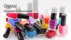  Presentation with bright white - Slide set having abstract colorfull - group of bright nail polishes background and a white colored foreground