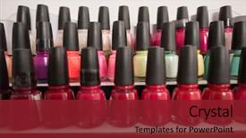  Presentation with nail salon - Slide set having abstract colorfull - set of different bottles background and a tawny brown colored foreground
