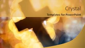  Presentation with stained glass - Colorful slide set enhanced with abstract-defocussed-crucifixion-cross-silhouette backdrop and a yellow colored foreground