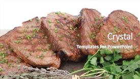  Presentation with beef meat soup - PPT theme having abstract design red - barbecued beef meat on pan background and a  colored foreground