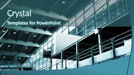  Presentation with station - Beautiful presentation theme featuring abstract empty modern train station in aix-en-provence france backdrop and a ocean colored foreground