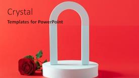  Presentation with promotion - Slide set enhanced with abstract-empty-white-podium-arch background and a red colored foreground