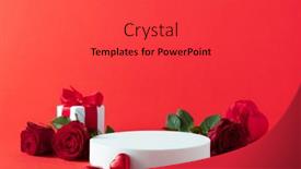  Presentation with promotion - PPT theme featuring abstract-empty-white-podium-hearts background and a red colored foreground