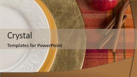  Presentation with fall abstract - Cool new PPT theme with abstract fall colored table setting of apple and cinnamon with empty plate backdrop and a coral colored foreground