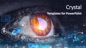 Presentation with high tech illustration - Slide deck having abstract high tech eye concept background and a wine colored foreground