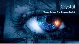  Presentation with high tech - Colorful slide deck enhanced with abstract-high-tech-eye-concept backdrop and a ocean colored foreground