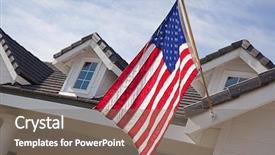  Presentation with american flag - Audience pleasing PPT layouts consisting of abstract house facade american flag backdrop and a gray colored foreground