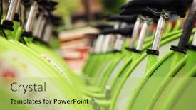  Presentation with bicycles - Presentation featuring abstract image of a row of bicycles for rent background and a yellow colored foreground