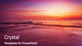  Presentation with tropical beach sunset - Presentation theme consisting of abstract landscape - tropical beach at beautiful sunset background and a tawny brown colored foreground