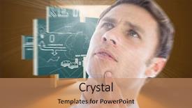  Presentation with orange arrows - PPT theme enhanced with abstract light brown - thinking businessman with finger background and a coral colored foreground