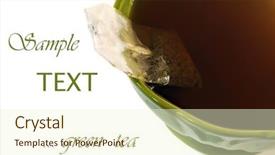  Presentation with brewed - Presentation theme with abstract macro of green teacup with freshly brewed green tea and teabag as seen from above on white background with copy space background and a cream colored foreground
