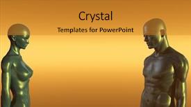 Presentation with scene - Audience pleasing slide deck consisting of abstract male female couple - 3d scene backdrop and a gold colored foreground