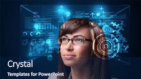  Presentation with futuristic glasses - Slide set featuring abstract numbers background - young woman looking with futuristic background and a navy blue colored foreground