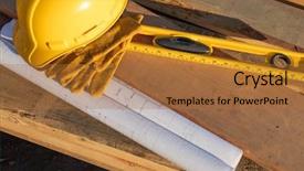  Presentation with house building plans - Amazing PPT theme having abstract of constrcution hard hat backdrop and a red colored foreground